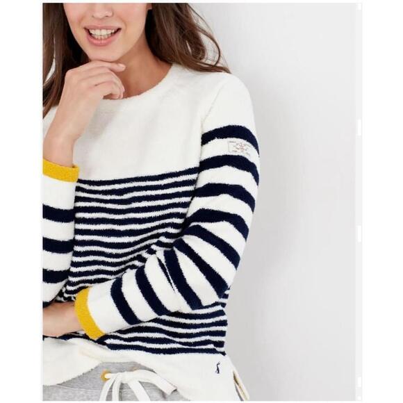 Joules Navy White Striped Seaport Chenille Crewneck Sweater Size 12 - Picture 3 of 10
